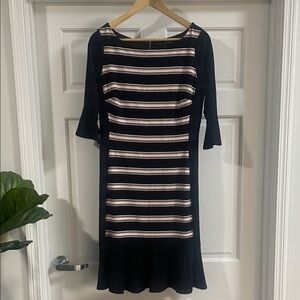 White House Black Market Striped Sheath Dress with Ruffle Hem